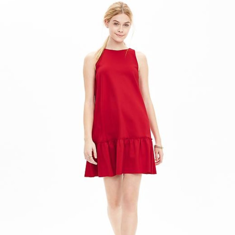 Banana Republic Red Ponte Ruffle Dress NWT